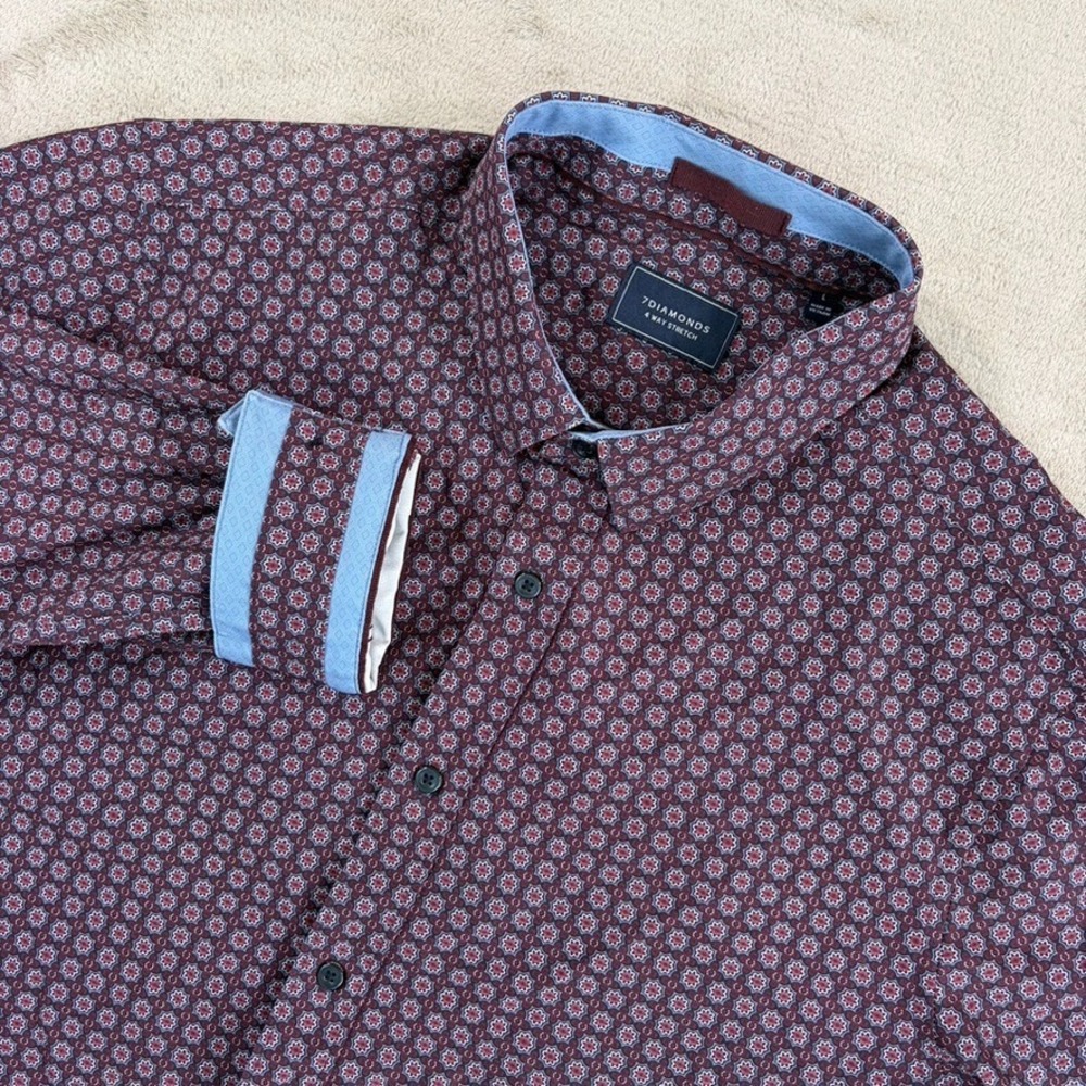 7 Diamonds Liberty 4 Way Stretch Performance Shirt Geometric AOP Men Large NWOT